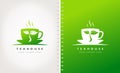 Cup with tea and saucer and tea leaf logo vector. Teahouse cafe design.